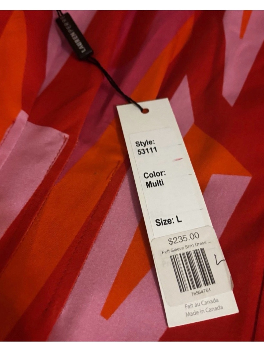 NWT Large SCAPA button down knee length  dress in orange/pink Lauren Perre - Picture 8 of 9